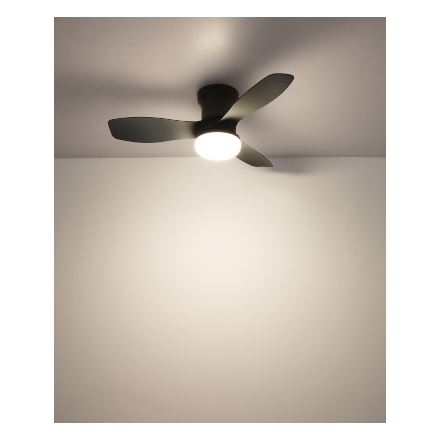 Globo - Dæmpbar loftventilator med LED, 15 W, 230 V, 2700–6500 K, sort + fjernbetjening