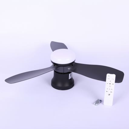 Globo - Dæmpbar loftventilator med LED, 15 W, 230 V, 2700–6500 K, sort + fjernbetjening