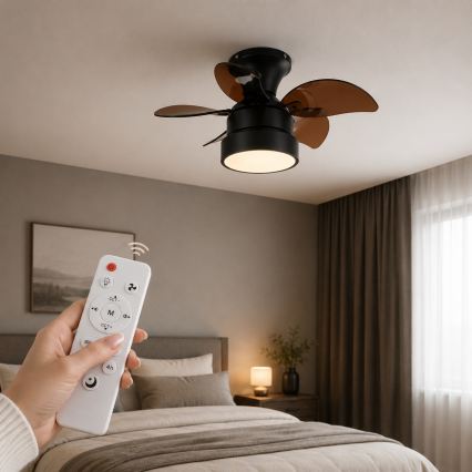 Globo - LED-dæmpbar loftventilator, LED 22 W, 230 V, 3000/4500/6000 K, brun + fjernbetjening