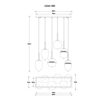 Globo - Pendel 6xE14/40W/230V skinnende krom
