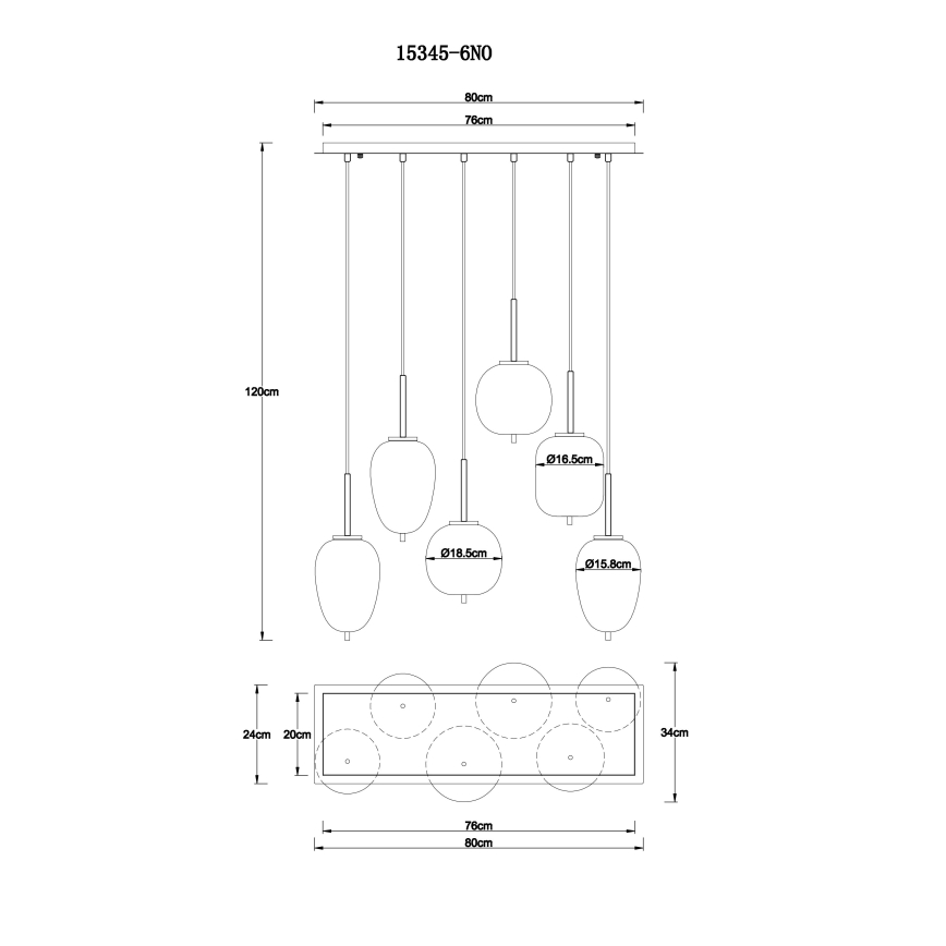 Globo - Pendel 6xE14/40W/230V skinnende krom