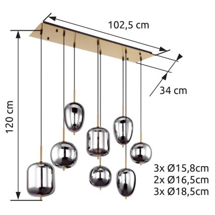Globo - Pendel 8xE14/40W/230V røget