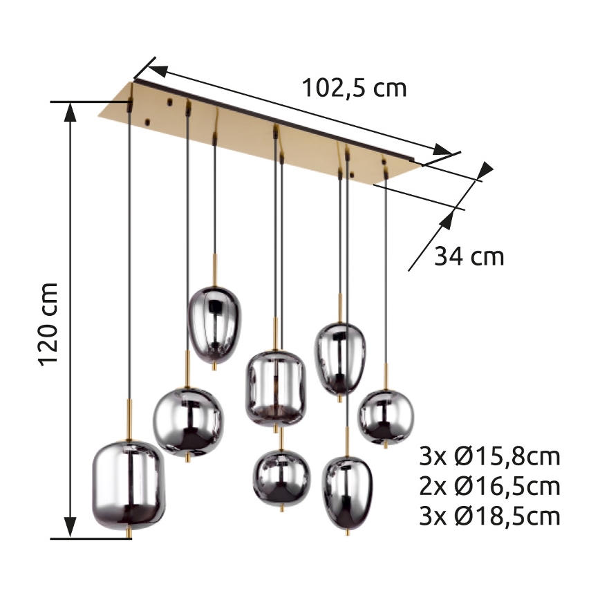Globo - Pendel 8xE14/40W/230V røget