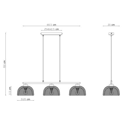 Globo - Lysekrone i en snor 3xE14/40W/230V