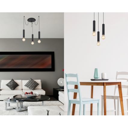 Globo - Loftlampe på ledning 3xE27/60W/230V sort træ