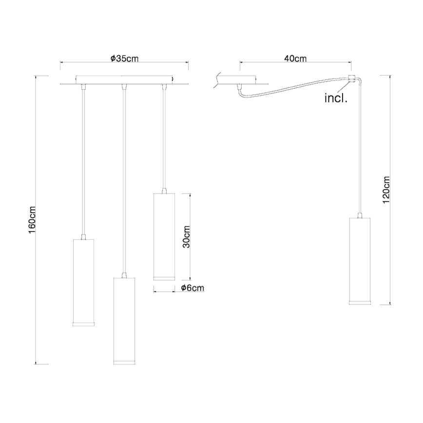 Globo - Loftlampe på ledning 3xE27/60W/230V sort træ