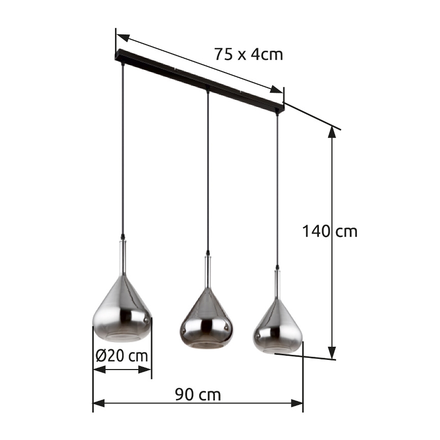 Globo - Pendel 3xE27/60W/230V sort