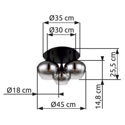 Globo - Loftlampe 3xE27/40W/230V diameter 45 cm sort