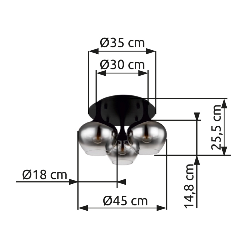 Globo - Loftlampe 3xE27/40W/230V diameter 45 cm sort