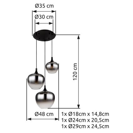 Globo - Pendel 3xE27/40W/230V diameter 48 cm sort