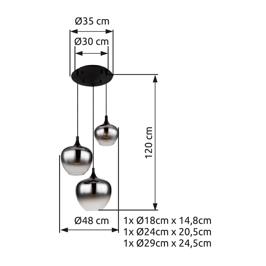Globo - Pendel 3xE27/40W/230V diameter 48 cm sort
