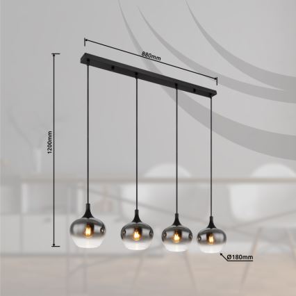 Globo - Pendel med kabelophæng 4xE27/40W/230V sort