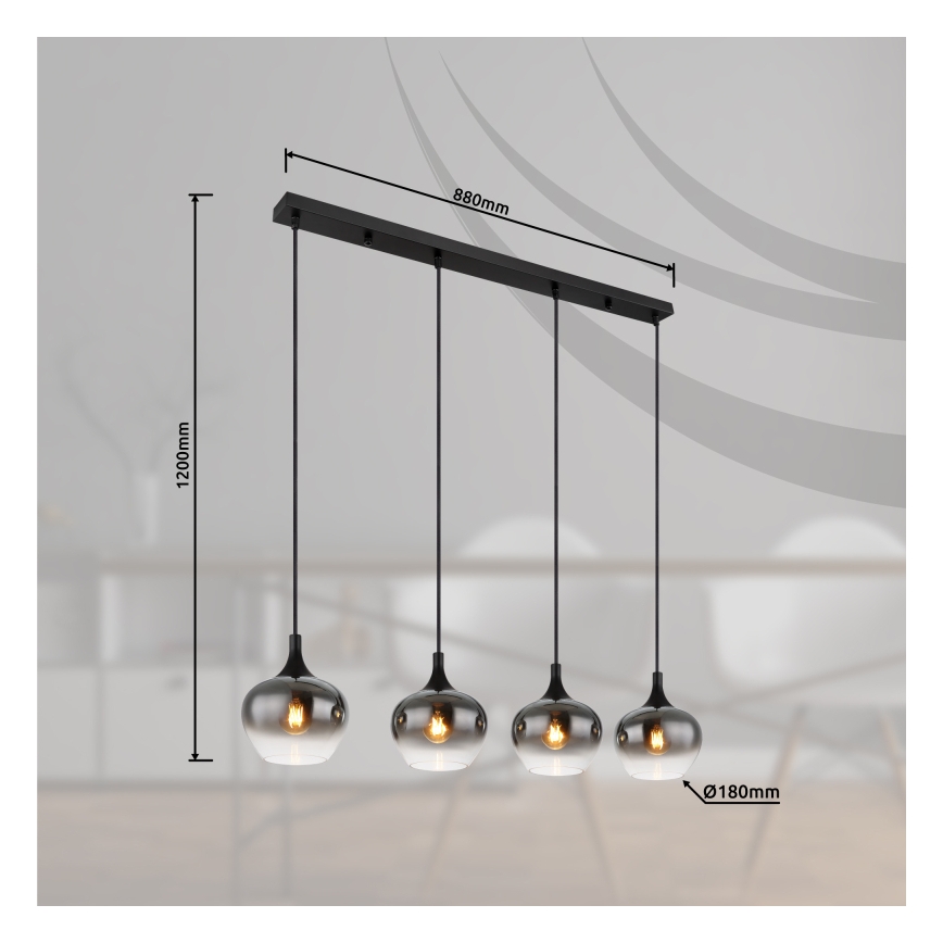 Globo - Pendel med kabelophæng 4xE27/40W/230V sort