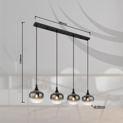 Globo - Pendel med kabelophæng 4xE27/40W/230V sort