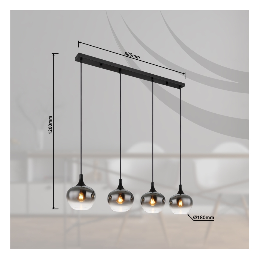 Globo - Pendel med kabelophæng 4xE27/40W/230V sort