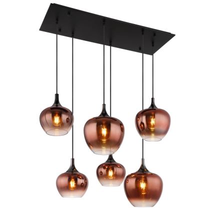 Globo - Pendel 6xE27/40W/230V brun/røget