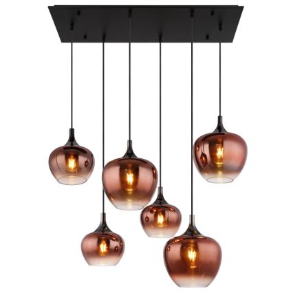 Globo - Pendel 6xE27/40W/230V brun/røget