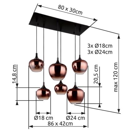 Globo - Pendel 6xE27/40W/230V brun/røget