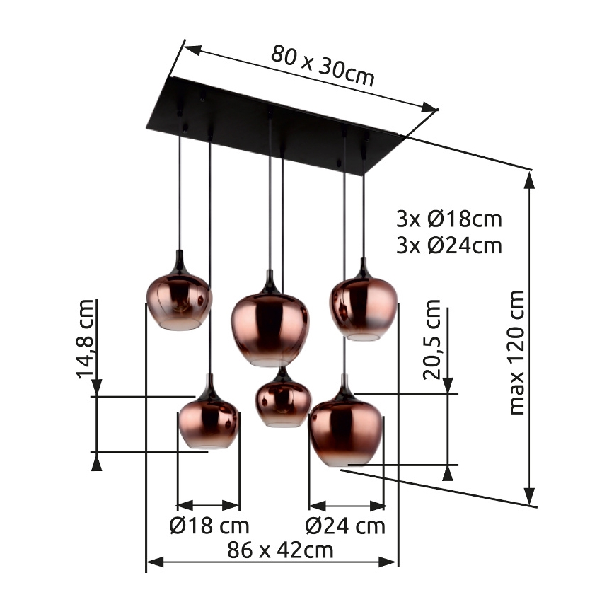 Globo - Pendel 6xE27/40W/230V brun/røget