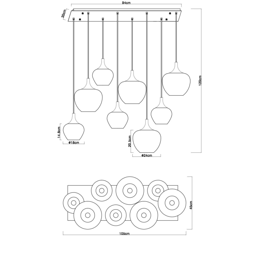 Globo - Lysekrone på wire 8xE27/40W/230V kobber