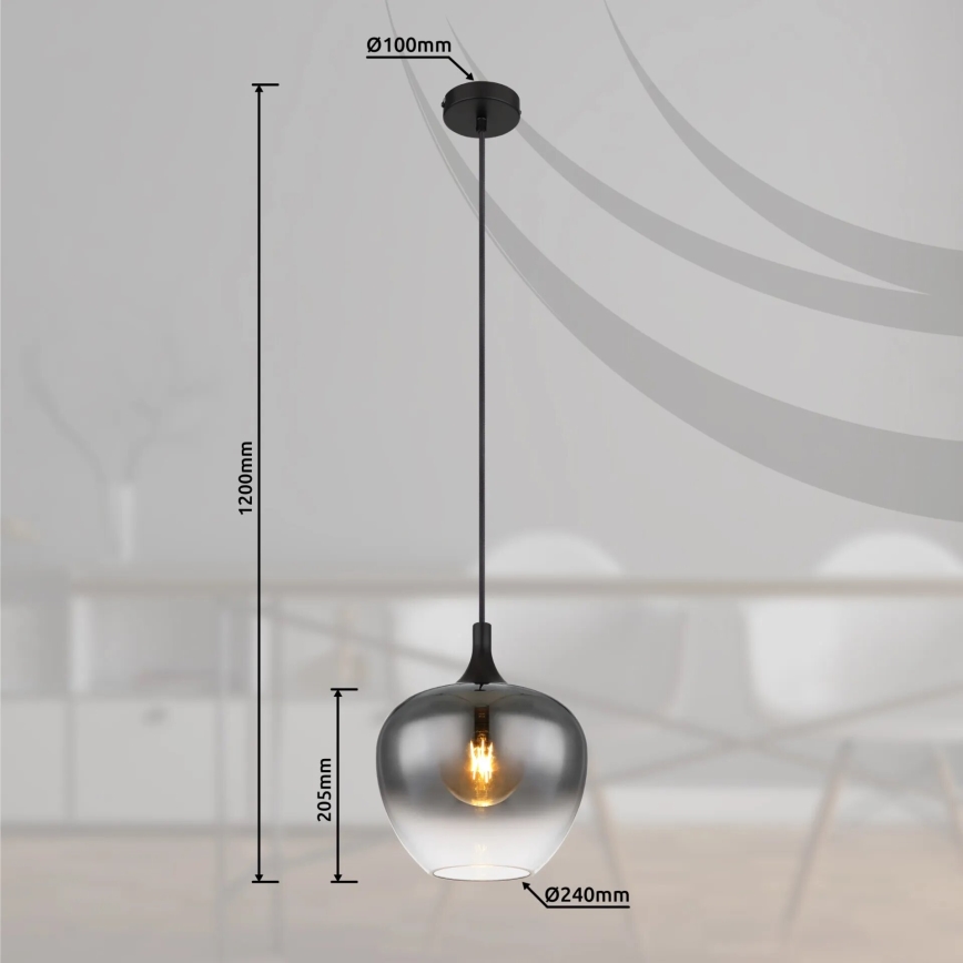 Globo - Pendel 1xE27/40W/230V diameter 24 cm sort