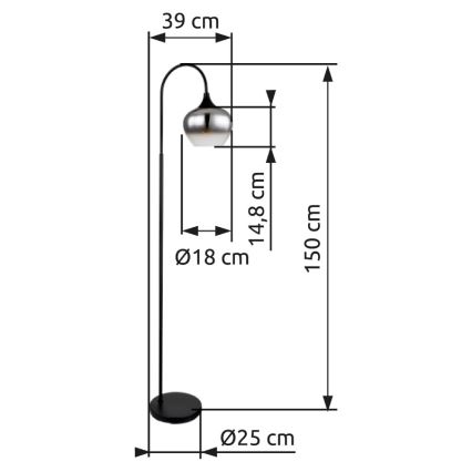 Globo - Gulvlampe 1xE27/40W/230V sort/røget