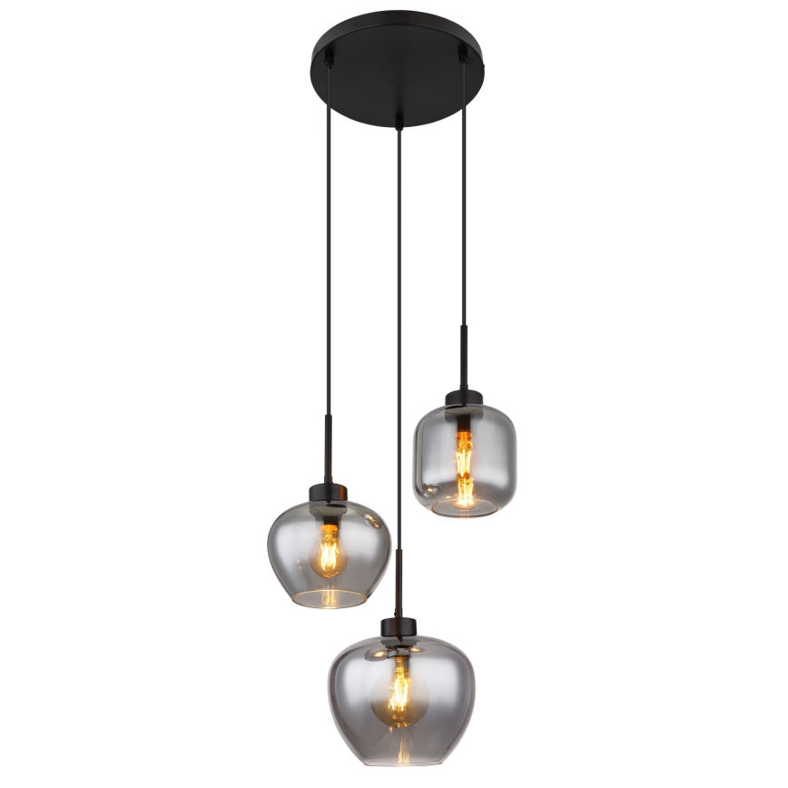 Globo - Pendel på kabel 3xE27/40W/230V sort