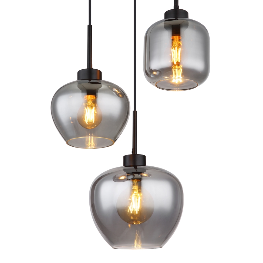 Globo - Pendel på kabel 3xE27/40W/230V sort