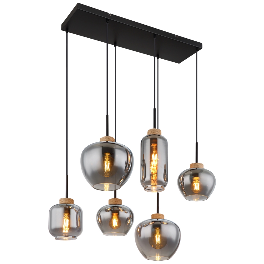 Globo - Kabelpendel 6xE27/40W/230V sort