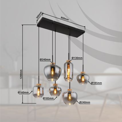 Globo - Kabelpendel 6xE27/40W/230V sort
