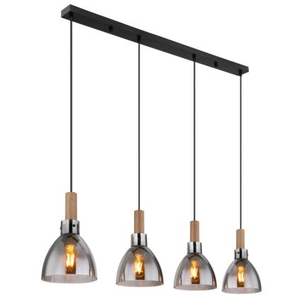 Globo 15550-4H - Pendel på kabel MATTEA 4xE27/6W/230V sort/røgfarvet