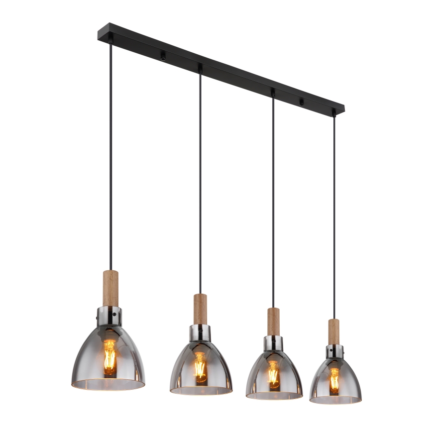 Globo 15550-4H - Pendel på kabel MATTEA 4xE27/6W/230V sort/røgfarvet