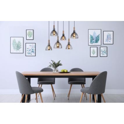 Globo - Pendel med wireophæng 6xE27/6W/230V sort/røgfarvet