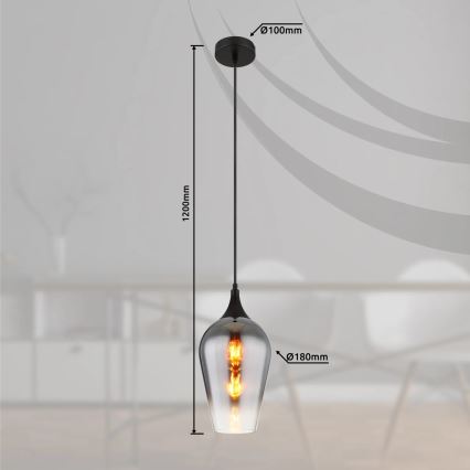 Globo - Pendel 1xE27/60W/230V diameter 18 cm sort