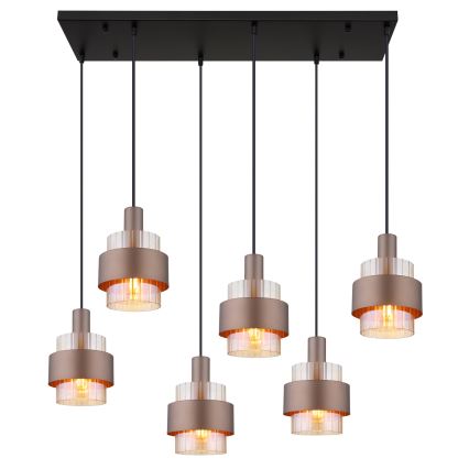 Globo - Lysekrone på wire 6xE27/60W/230V brun