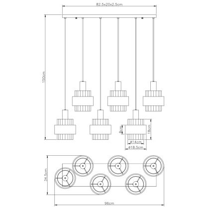 Globo - Lysekrone på wire 6xE27/60W/230V brun