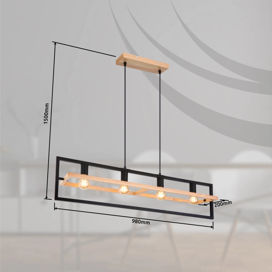 Globo 15575-4H - Pendel på wire ERICA 4xE27/40W/230V sort/beige