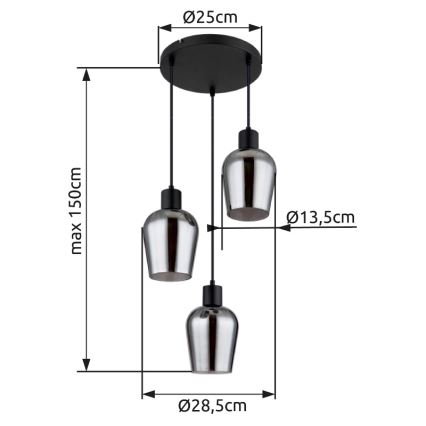 Globo - Pendel 3xE27/40W/230V diameter 28,5 cm sort