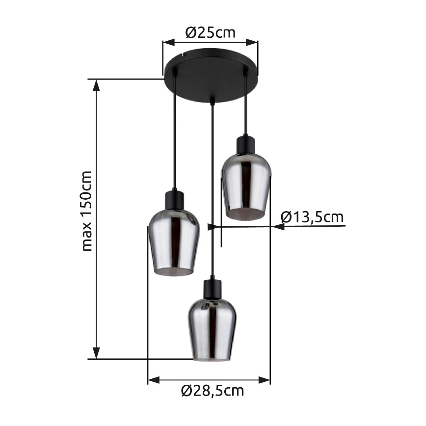 Globo - Pendel 3xE27/40W/230V diameter 28,5 cm sort