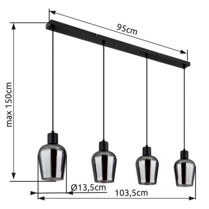 Globo - Pendel 4xE27/40W/230V sort