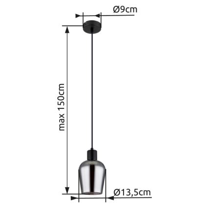 Globo - Pendel 1xE27/40W/230V diameter 13,5 cm sort