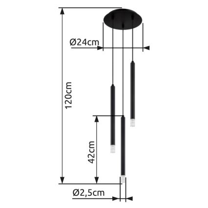 Globo - Pendel 3xG9/4W/230V diameter 24 cm sort