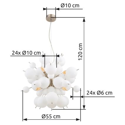 Globo - Pendel 6xE14/25W/230V diameter 55 cm hvid