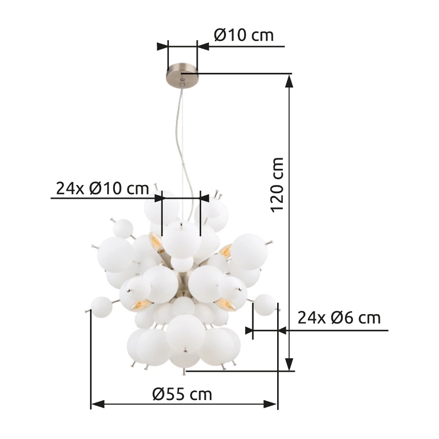Globo - Pendel 6xE14/25W/230V diameter 55 cm hvid
