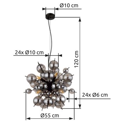 Globo - Pendel 6xE14/25W/230V diameter 55 cm sort