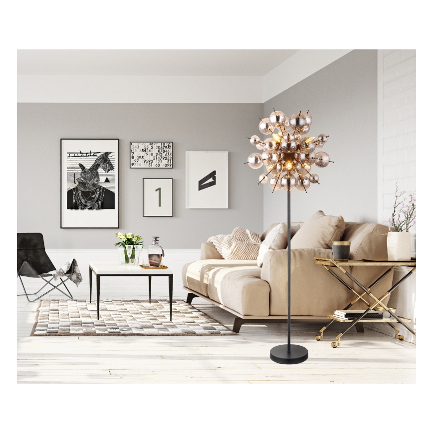 Globo - Gulvlampe 6xE14/25W/230V sort/røget