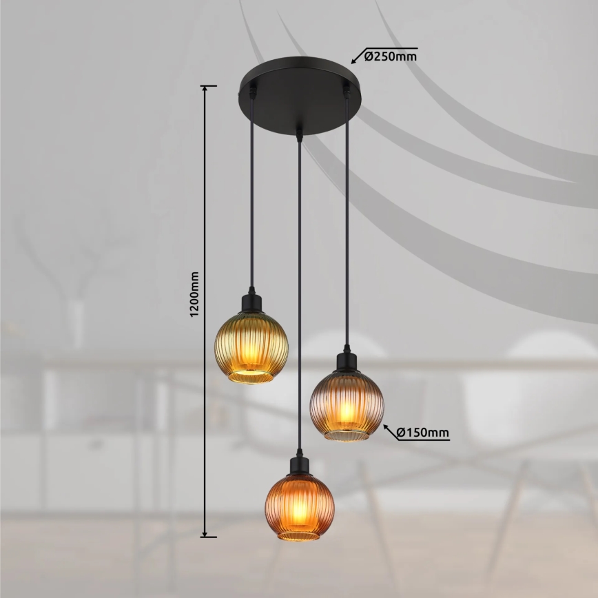 Globo - Pendel 3xE27/25W/230V diameter 36 cm kobber/grøn/blå