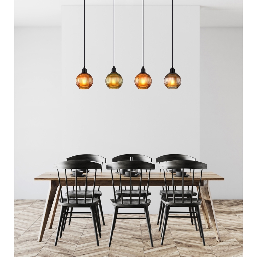 Globo - Pendel 4xE27/25W/230V kobber/grøn/blå