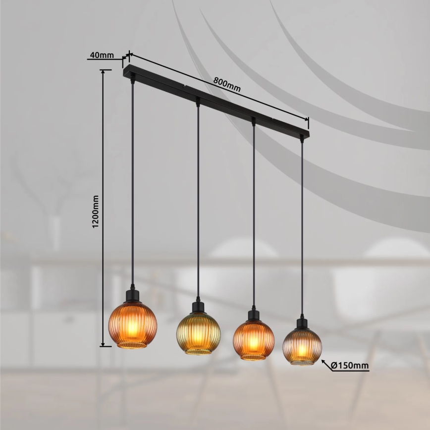Globo - Pendel 4xE27/25W/230V kobber/grøn/blå