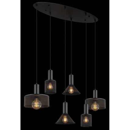 Globo 15648-6H - Pendel på ledning JEDD 6xE27/60W/230V sort